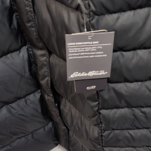 Eddie Bauer Black Long Puffer Coat with Faux Fur Hood - Picture 4 of 6